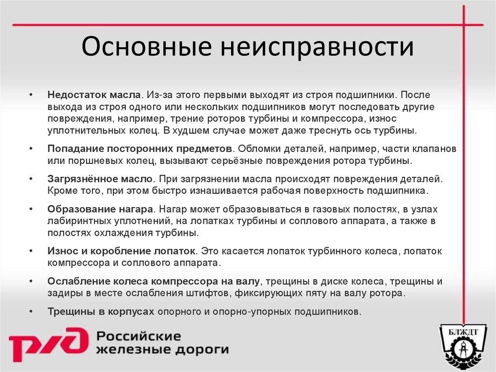 Основные неисправности