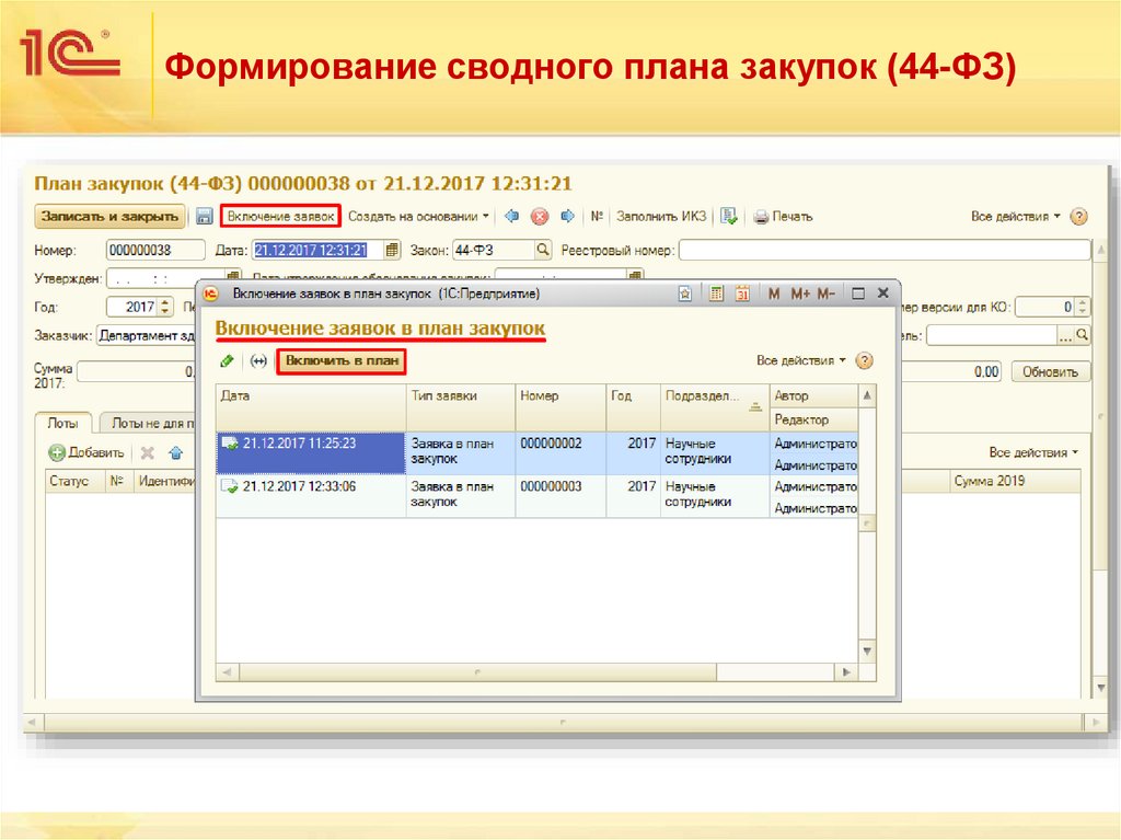 Формирование сводного плана закупок (44-ФЗ)