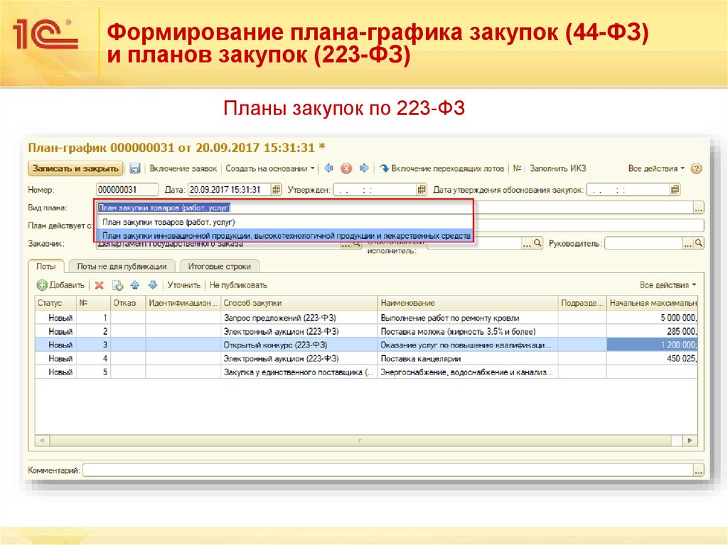 Формирование плана-графика закупок (44-ФЗ) и планов закупок (223-ФЗ)