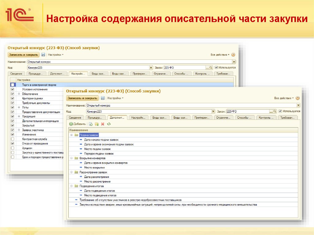 Настройка содержания описательной части закупки