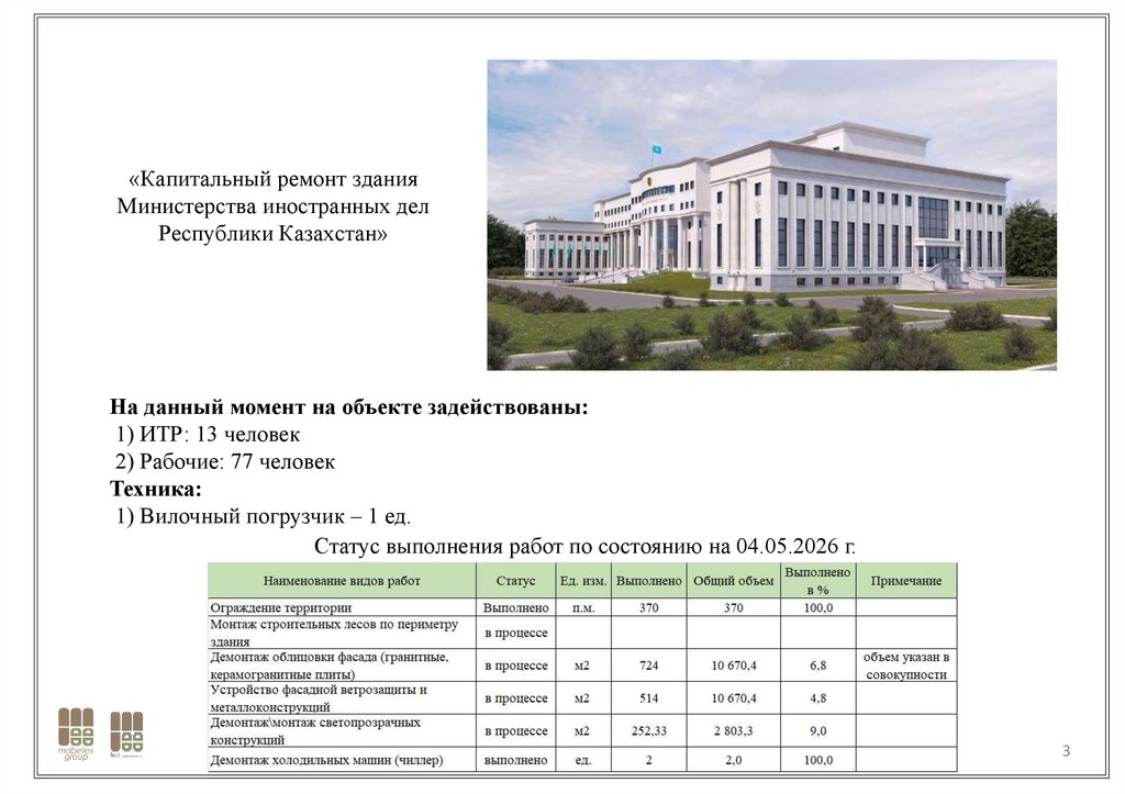 «Капитальный ремонт здания Министерства иностранных дел Республики Казахстан»