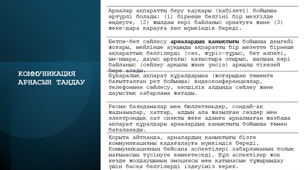 КОММУНИКАЦИЯ АРНАСЫН ТАҢДАУ