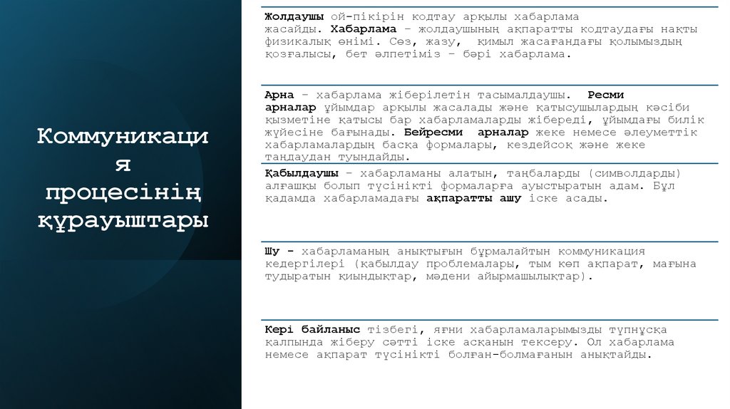 Коммуникация процесінің құрауыштары