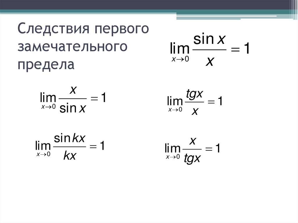 Следствия первого замечательного предела