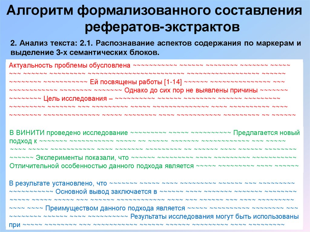 Алгоритм формализованного составления рефератов-экстрактов