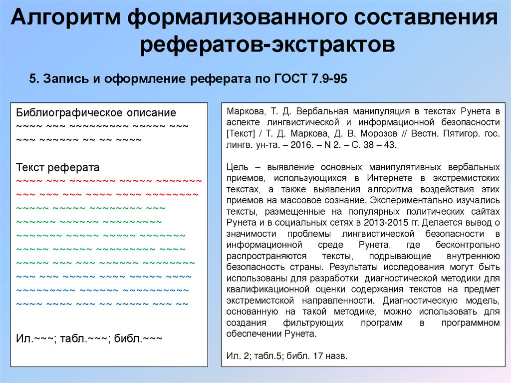 Алгоритм формализованного составления рефератов-экстрактов