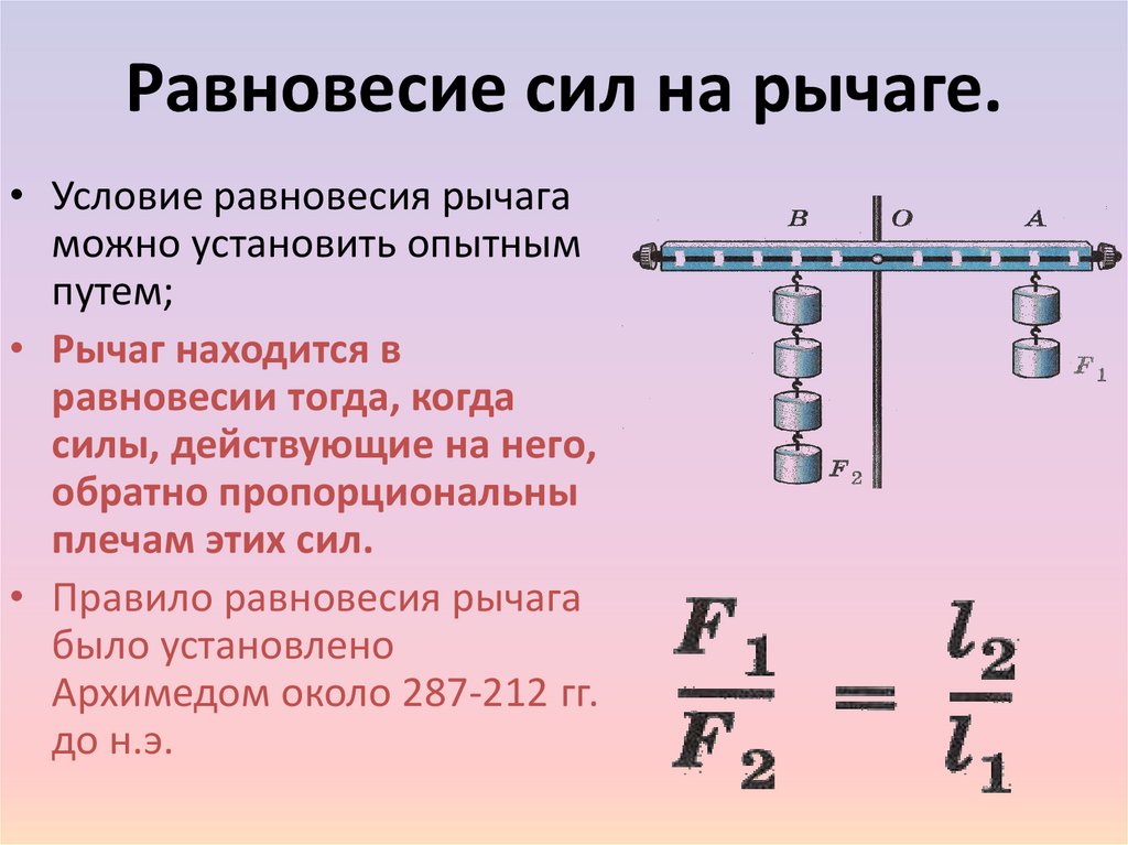 Равновесие сил на рычаге.