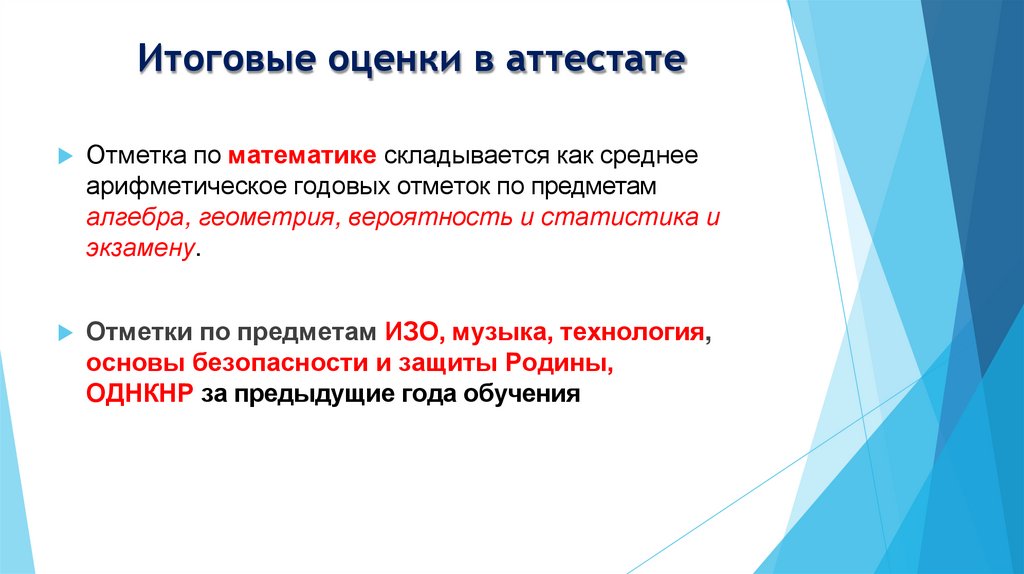 Итоговые оценки в аттестате