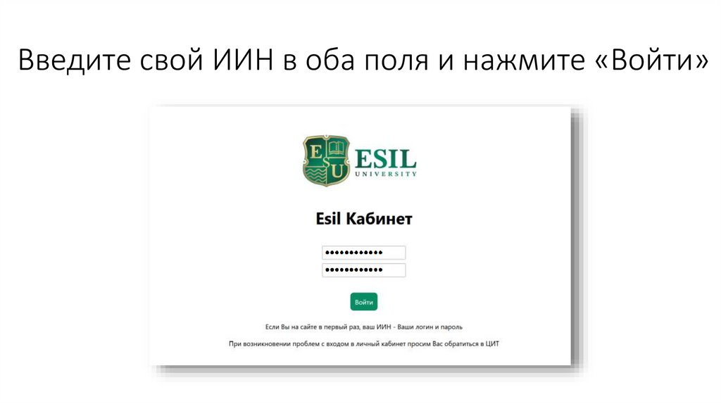 Введите свой ИИН в оба поля и нажмите «Войти»