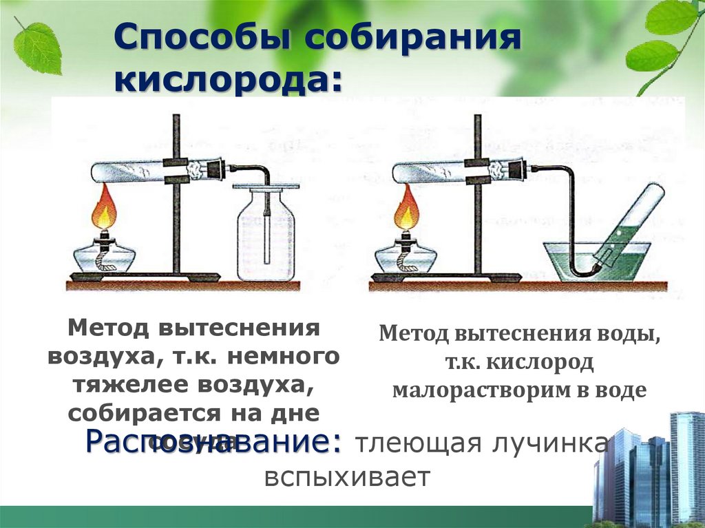 Способы собирания кислорода: