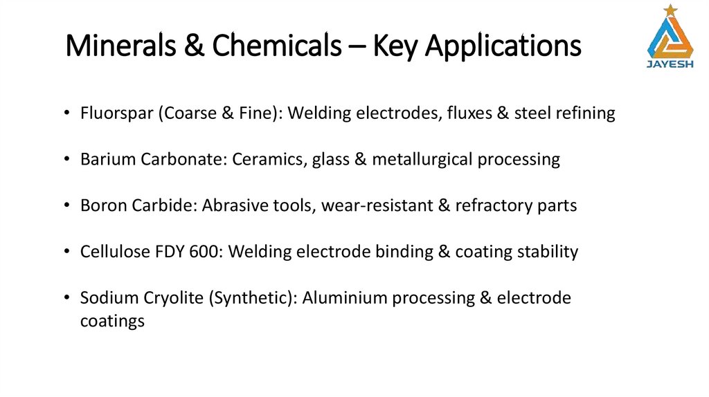 Minerals & Chemicals – Key Applications