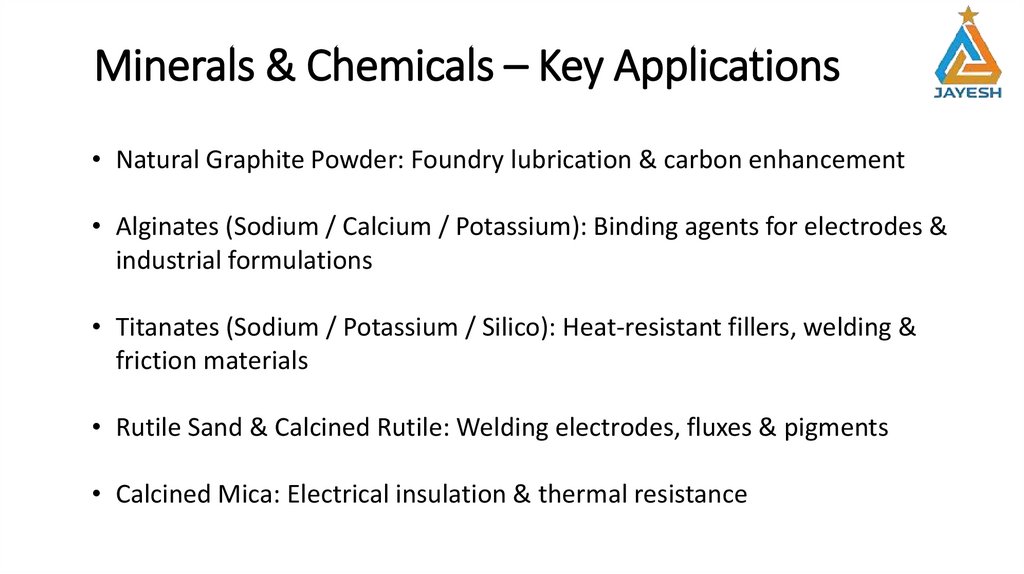 Minerals & Chemicals – Key Applications