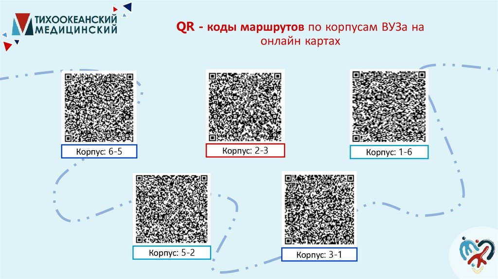 QR - коды маршрутов по корпусам ВУЗа на онлайн картах