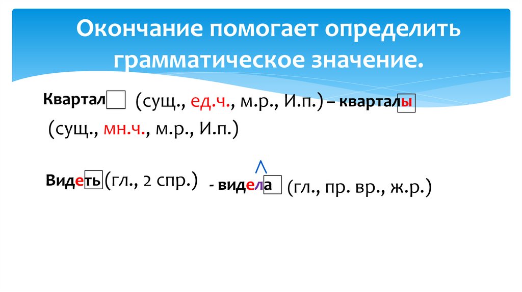 Окончание помогает определить грамматическое значение.