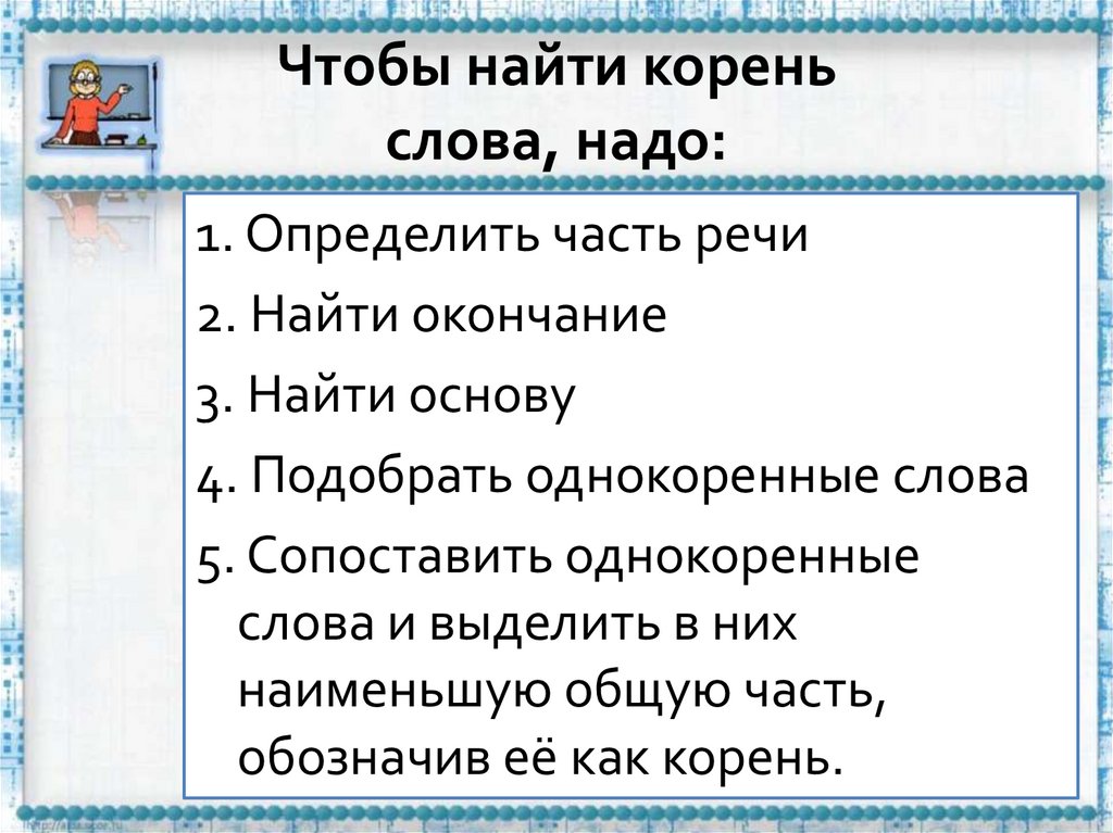 Чтобы найти корень слова, надо: