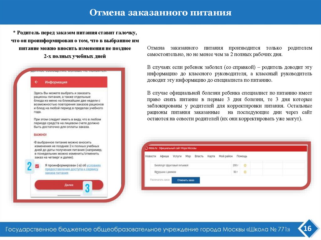 Отмена заказанного питания