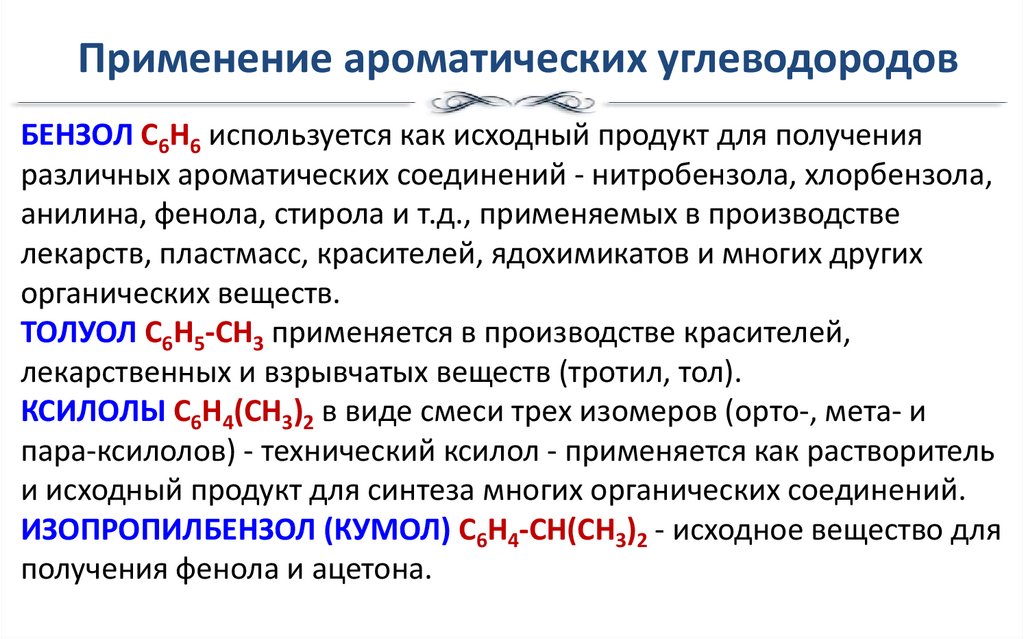 Применение ароматических углеводородов