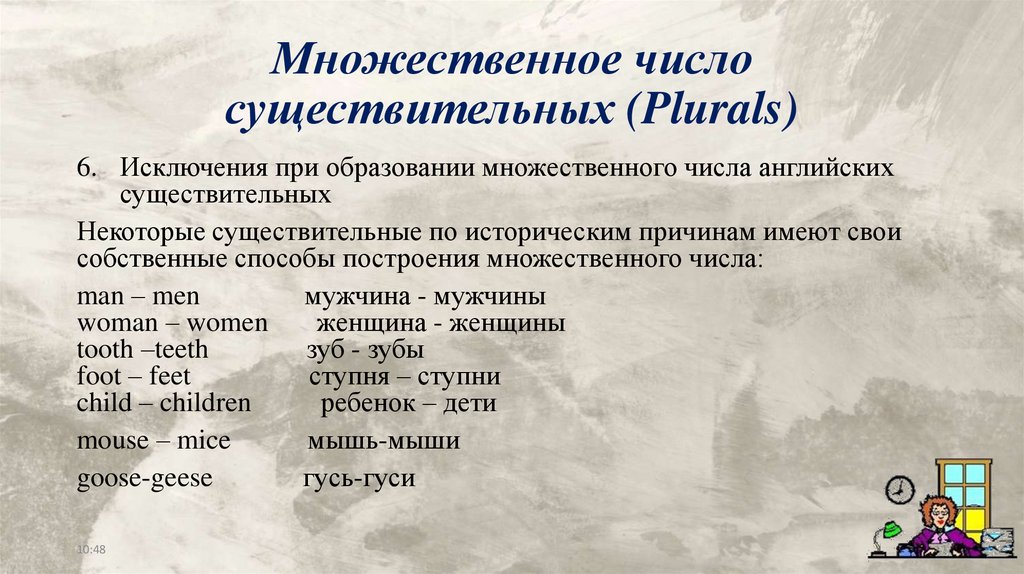 Множественное число существительных (Plurals)