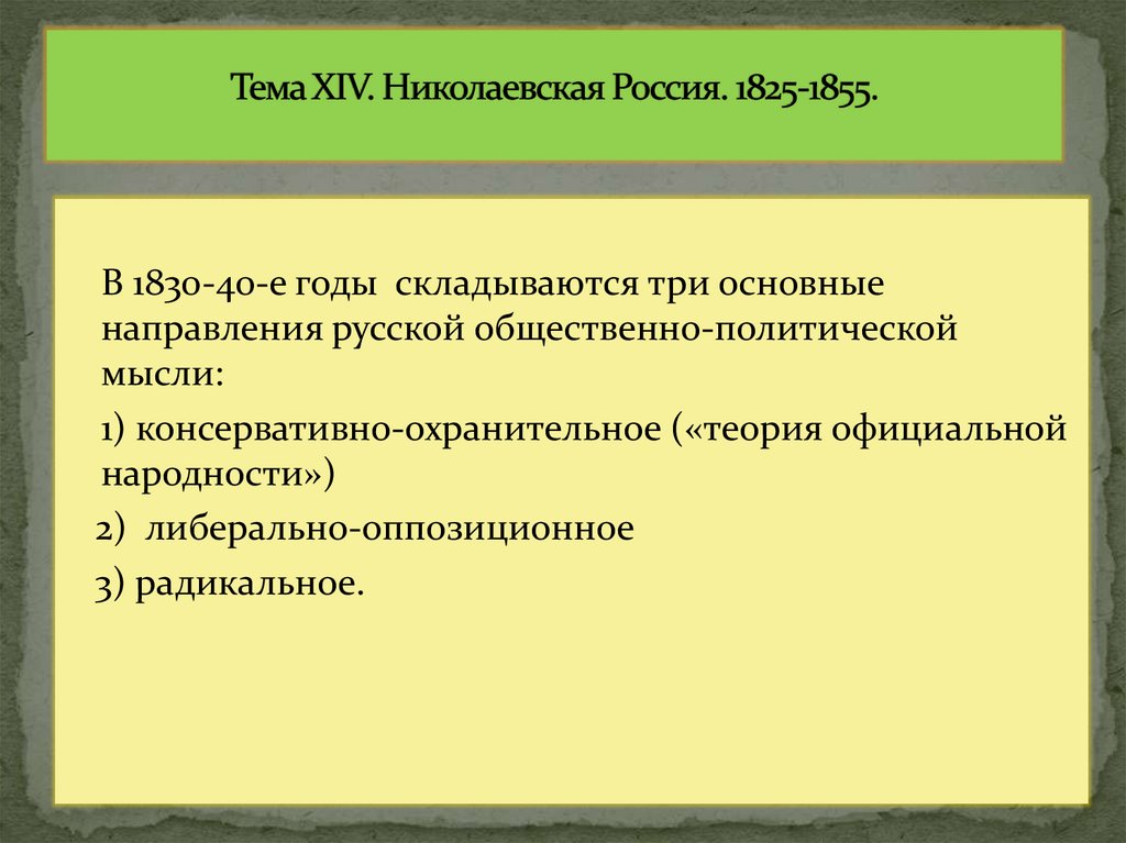 Тема XIV. Николаевская Россия. 1825-1855.