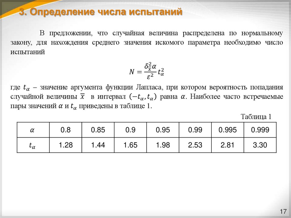 3. Определение числа испытаний