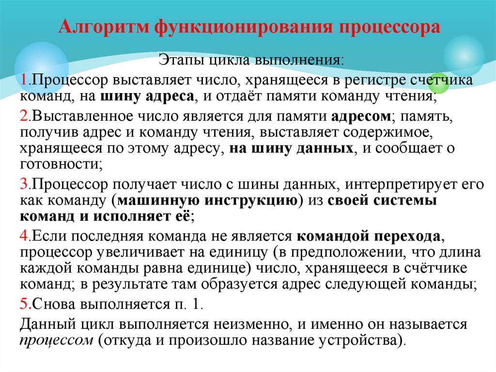 Алгоритм функционирования процессора