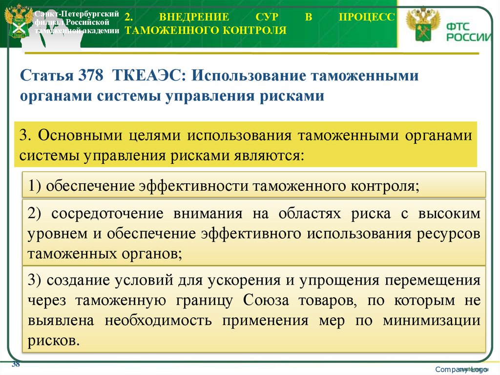 2. Внедрение СУР в процесс таможенного контроля