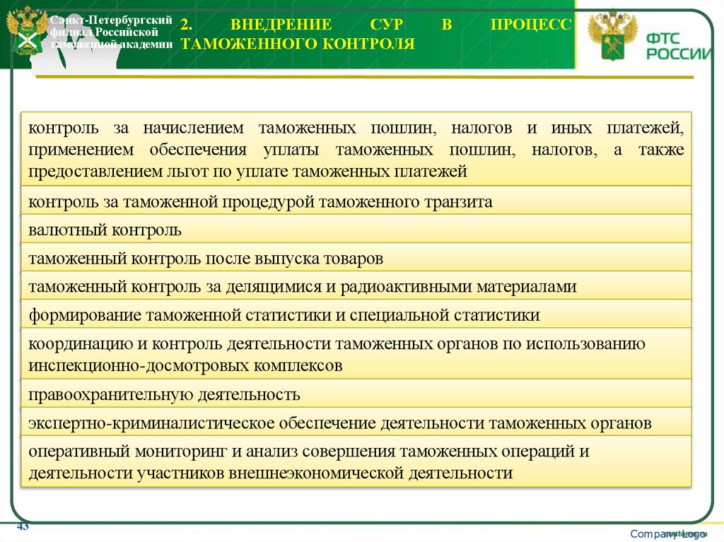 2. Внедрение СУР в процесс таможенного контроля