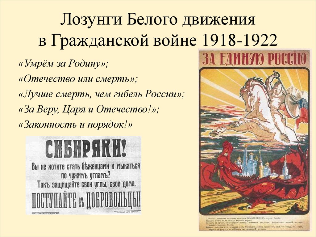 Лозунги Белого движения в Гражданской войне 1918-1922