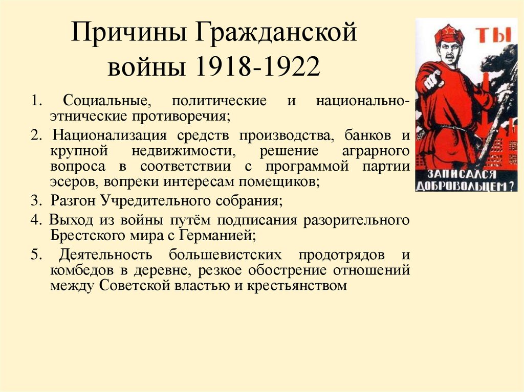 Причины Гражданской войны 1918-1922