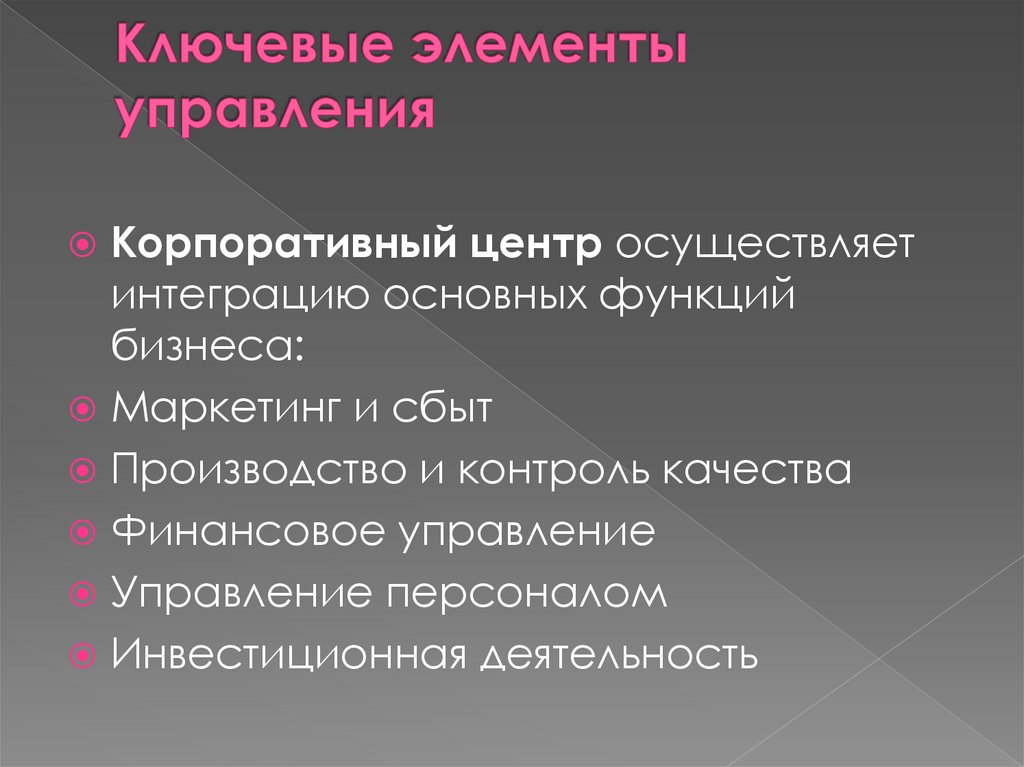 Ключевые элементы управления