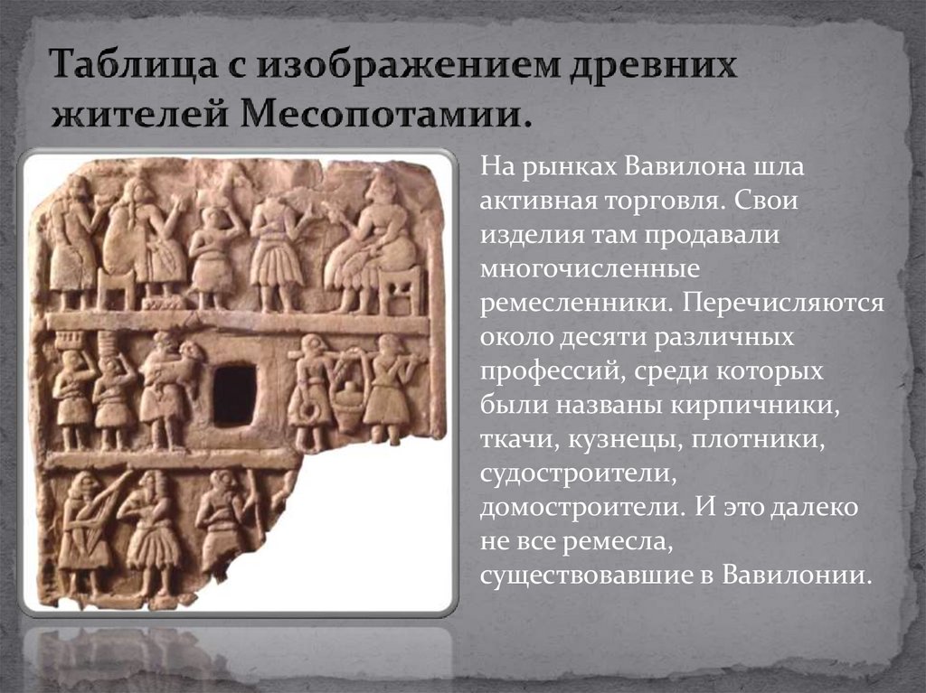 Таблица с изображением древних жителей Месопотамии.
