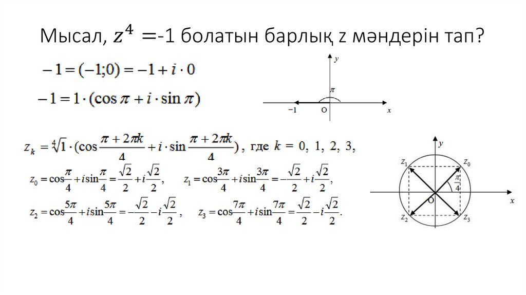 Мысал, z^4=-1 болатын барлық z мәндерін тап?
