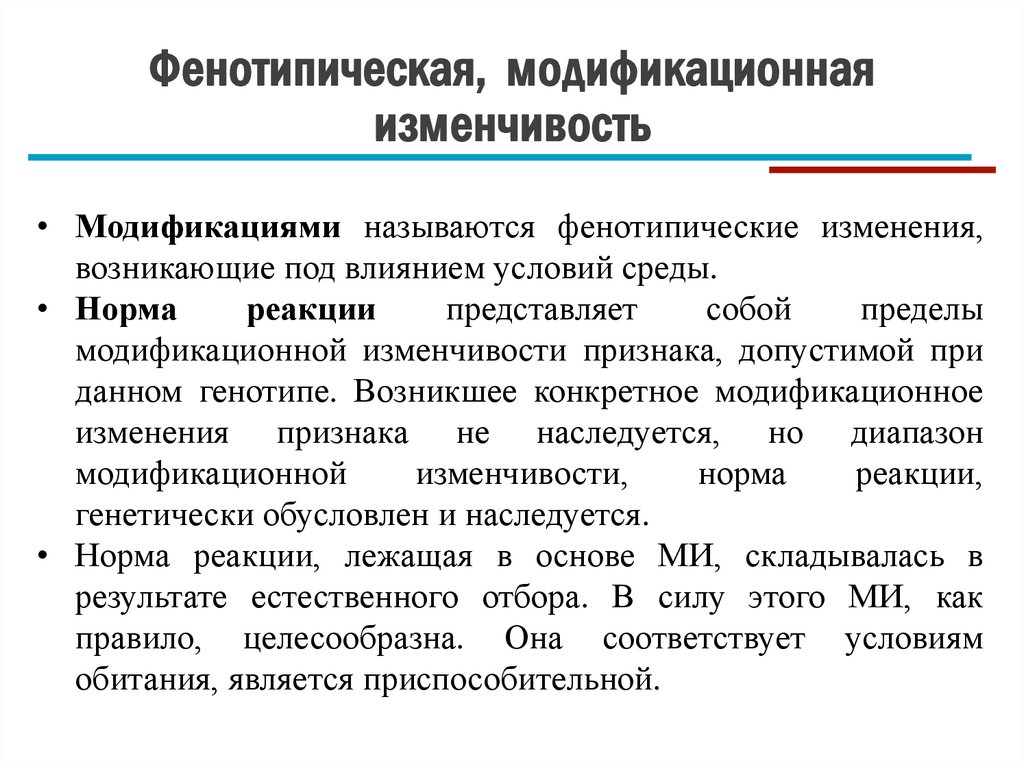 Фенотипическая, модификационная изменчивость
