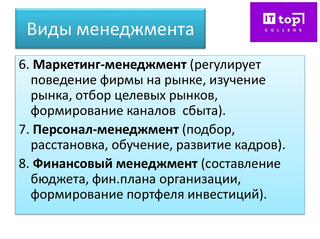 Виды менеджмента