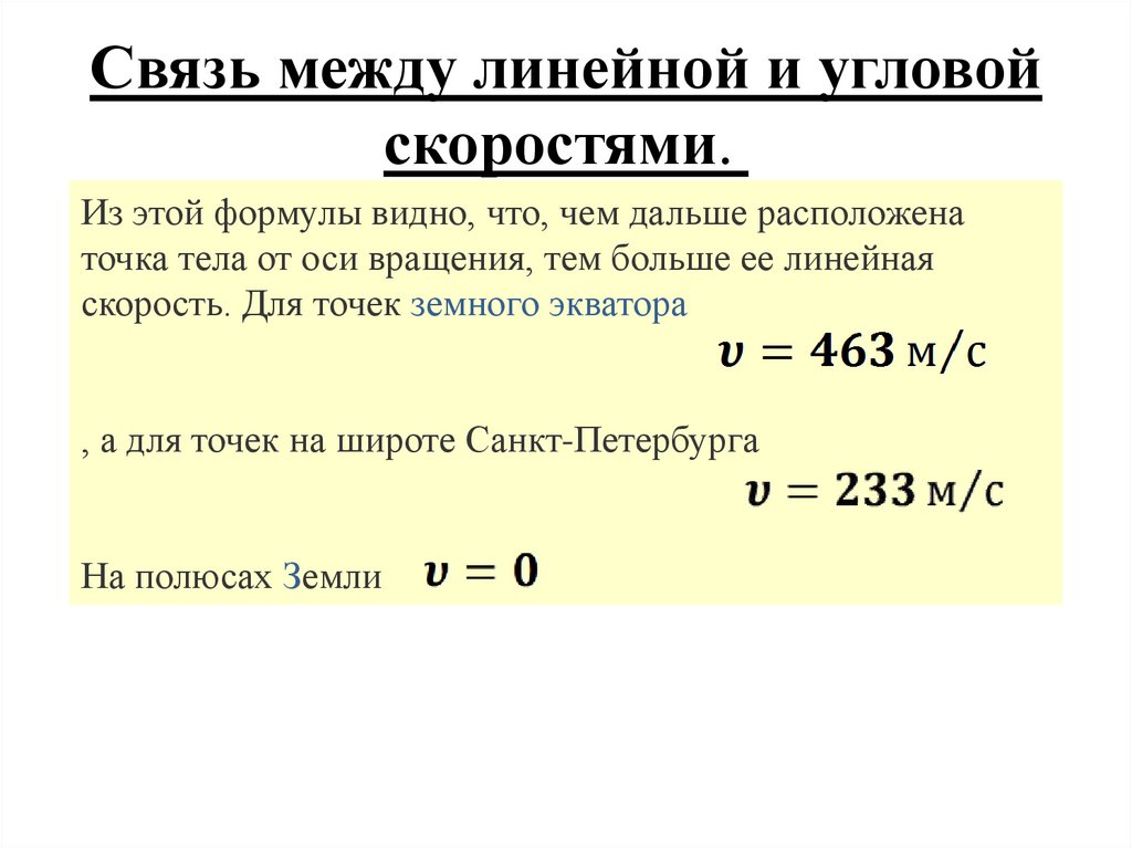 Связь между линейной и угловой скоростями. 
