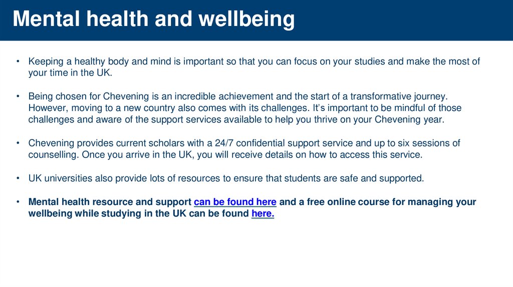 Mental health and wellbeing