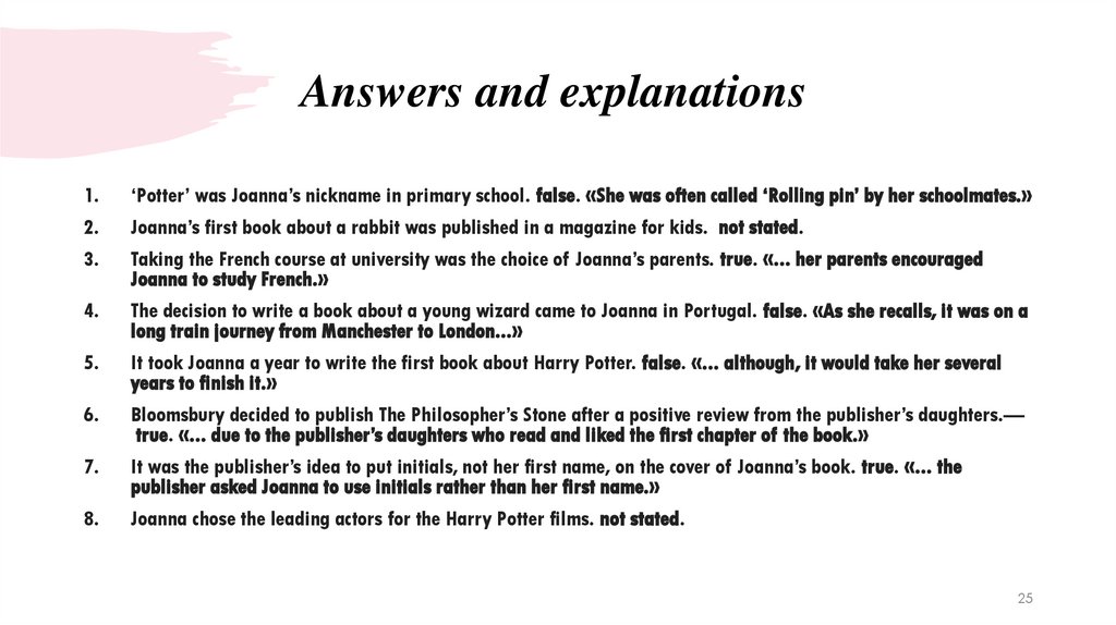 Answers and explanations