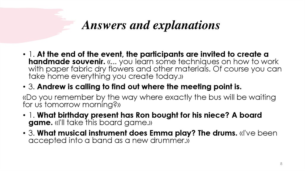 Answers and explanations
