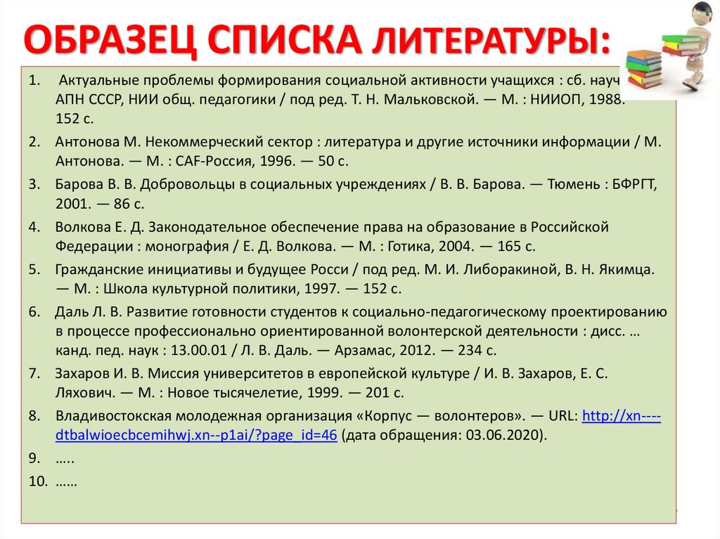 ОБРАЗЕЦ СПИСКА ЛИТЕРАТУРЫ: