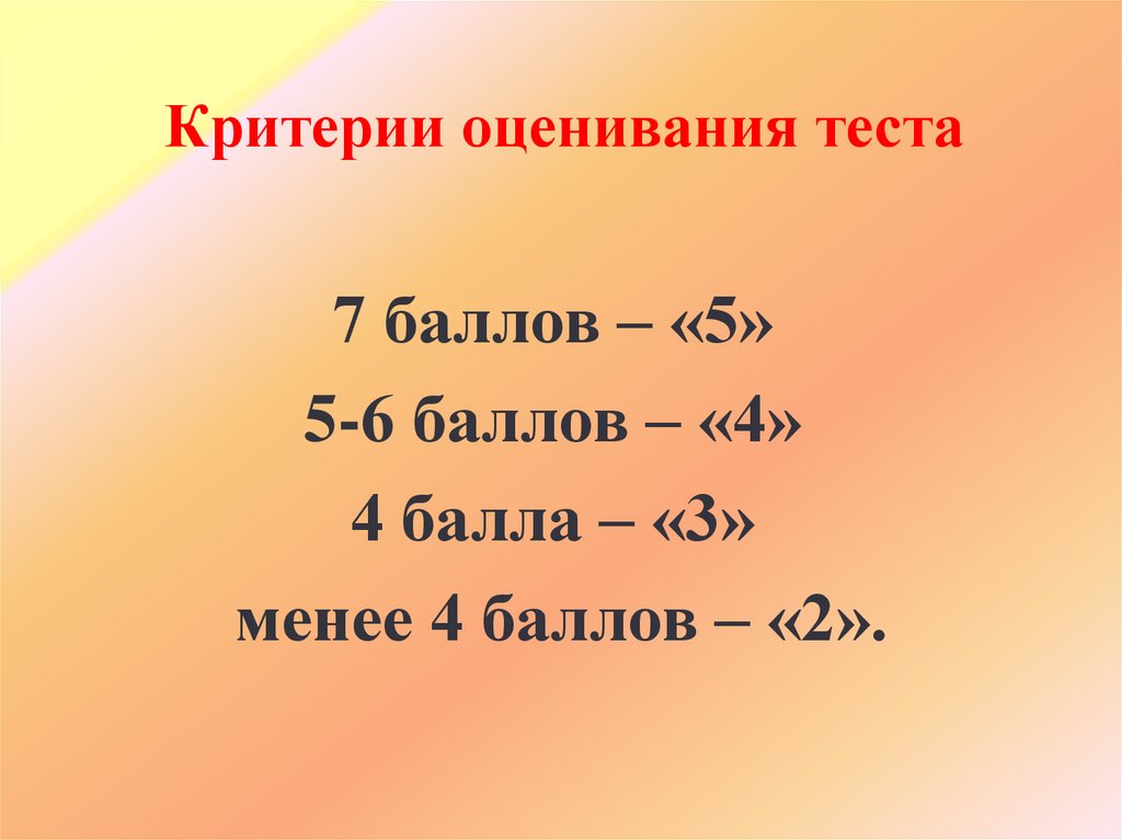 Критерии оценивания теста