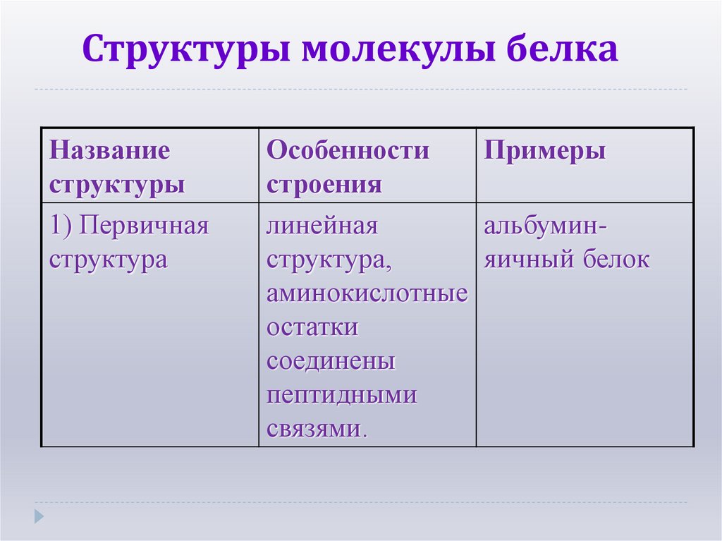 Структуры молекулы белка