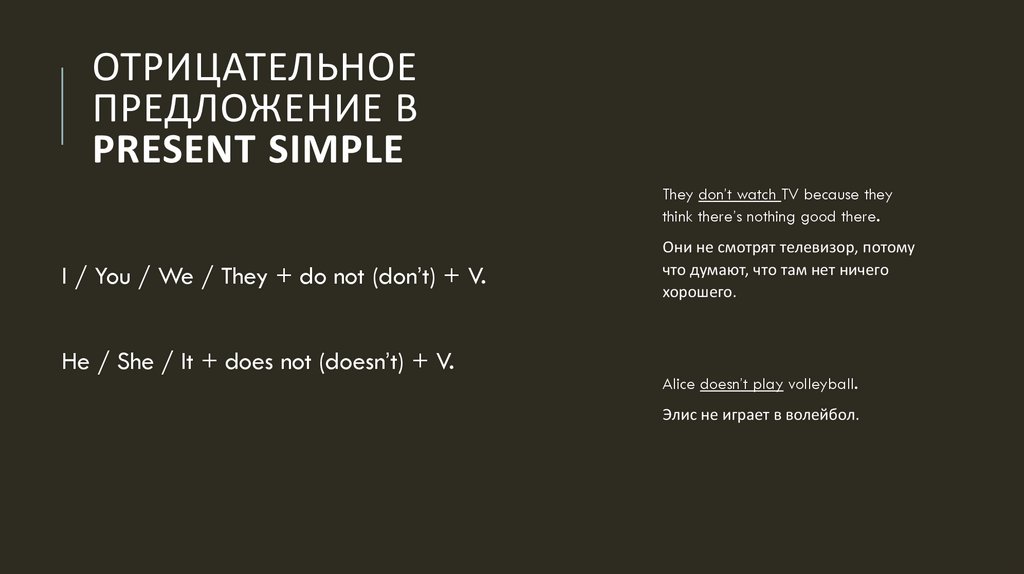 Отрицательное предложение в Present Simple