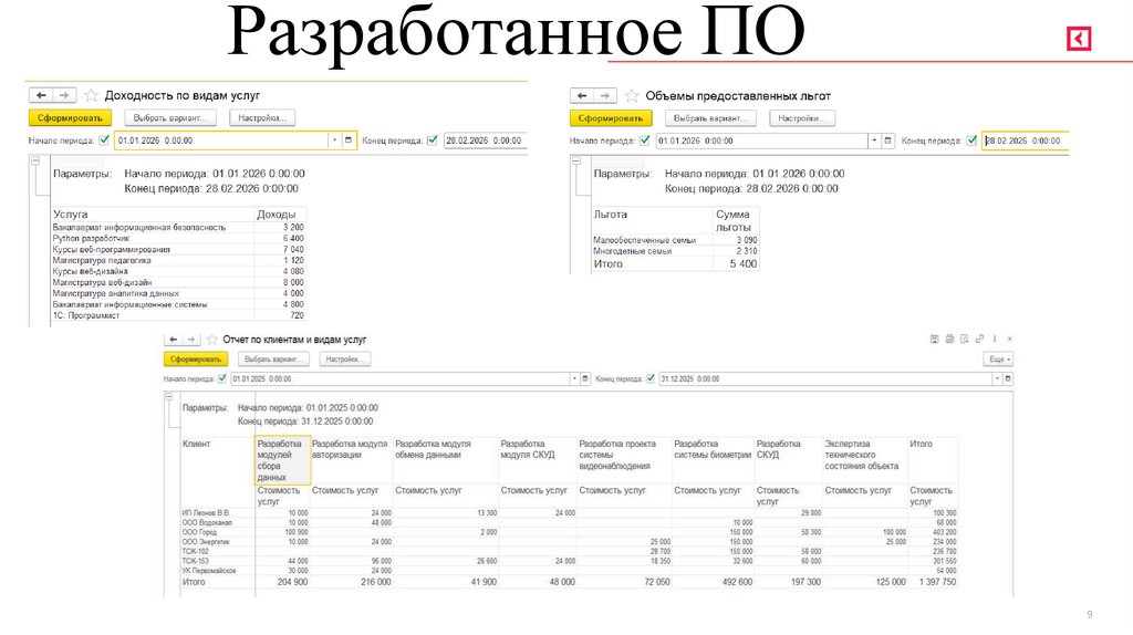 Разработанное ПО