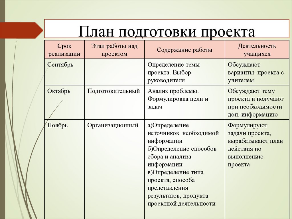 План подготовки проекта