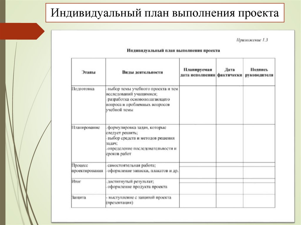Индивидуальный план выполнения проекта