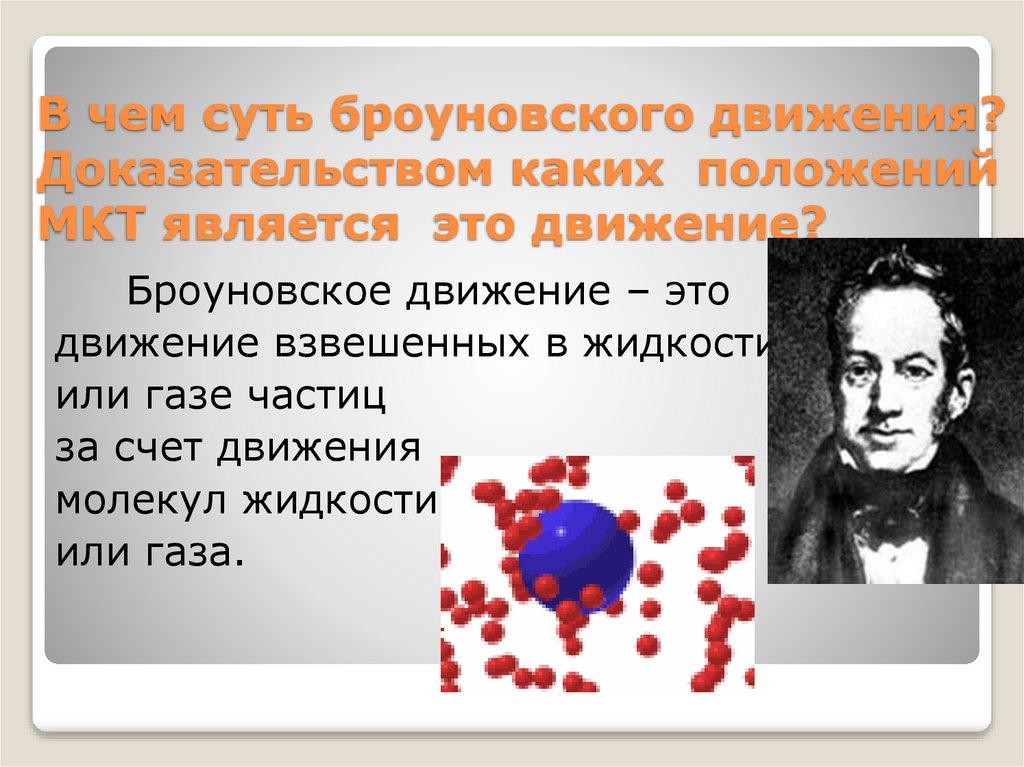 В чем суть броуновского движения? Доказательством каких положений МКТ является это движение?