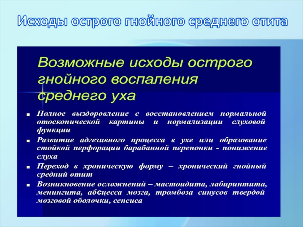 Исходы острого гнойного среднего отита