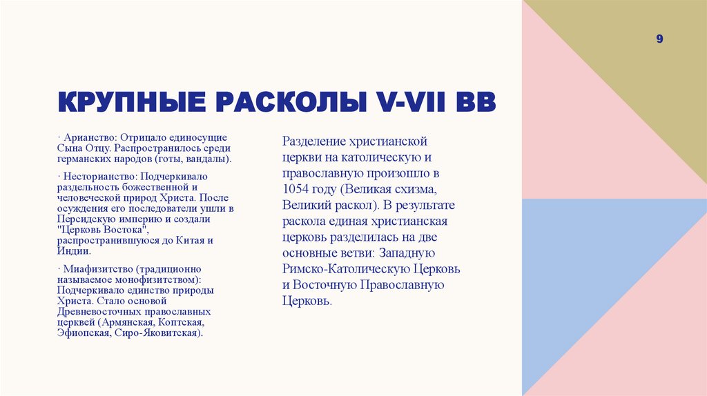 Крупные расколы V-VII вв