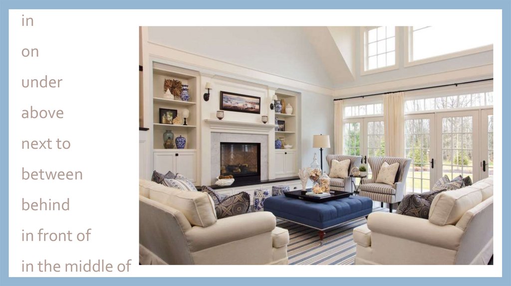 in on under above next to between behind in front of in the middle of