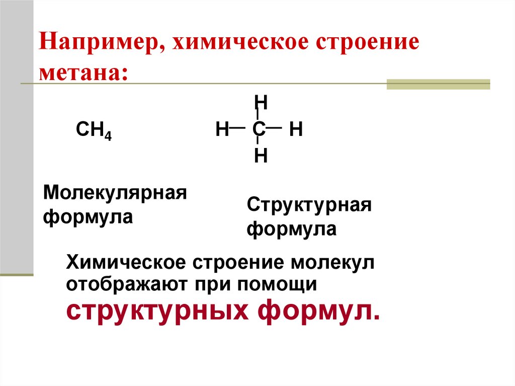 Например, химическое строение метана: